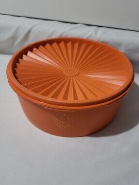 Vintage Tupperware Servalier Stacking Canister w Orange Starburst Seal